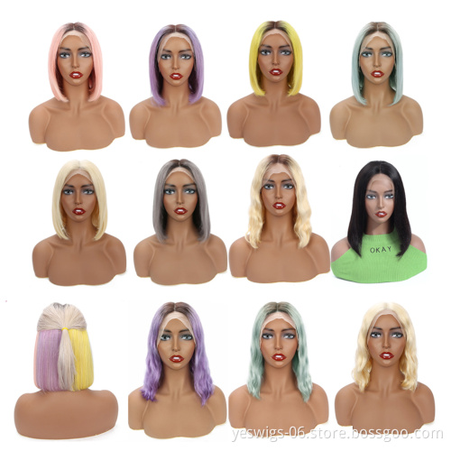 Women Lace Frontal 13*4 Wig For Beginners 1b Malaysian Natural Color Hair Remy Short Bob Cut Wholesale Malaysian Kinky Curly Wig